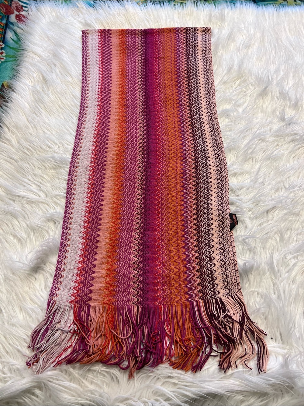 Missoni Pink and Burgundy Patterned Knit Scarf Wool acrylic made in Italy